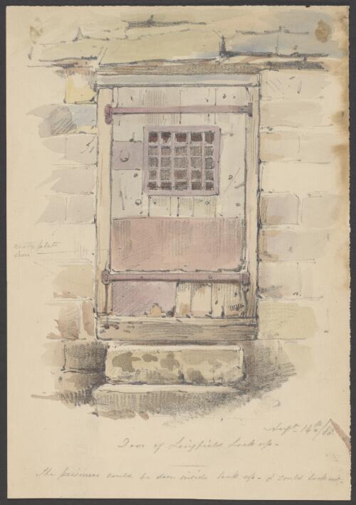 Door of Lingfield lock-up [picture] / [William Strutt]