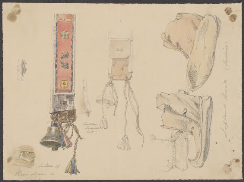 [Detailed drawings of a Lapland lady's boot and reindeer collar] [picture] / [William Strutt]