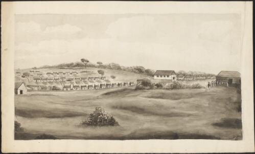A south east view in Sydney extending from the old to new barracks including church, Pitt and Spring Rows [picture] / D.E