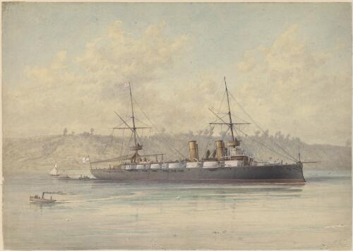 H.M.S. Orlando, Auckland, N.Z., 1879 [picture] / painted by S.E. Slader