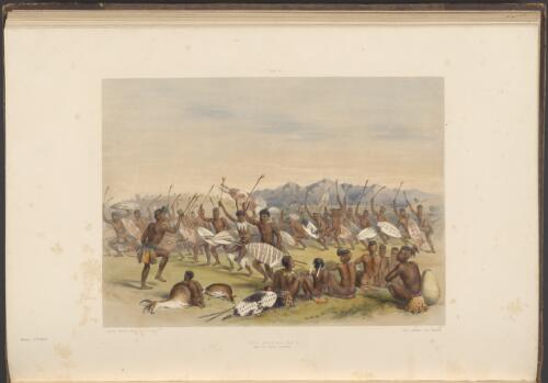 Zulu hunting dance, near the Engooi Mountains [picture] / George French Angas del. et lithog