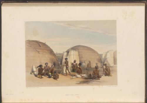 Zulu kraal at Umlazi with huts and screens [picture] / George French Angas del. et lithog