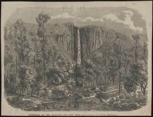 Waterfall on the Buckland, 1000 feet high [picture] / drawn by Mr E. von Guerard; F. Grosse