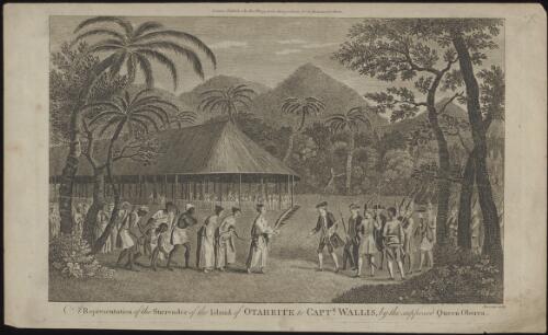 A representation of the surrender of the island of Otaheite to Captn. Wallis by the supposed Queen Oberea [picture] / Sparrow sculp