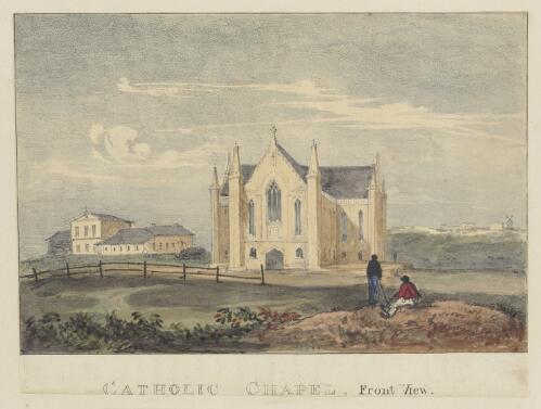 Catholic Chapel, front view, Sydney, 1836 [picture] / [Robert Russell]