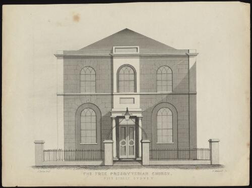 The Free Prestbyterian Church, Pitt Street, Sydney [picture] / J. Fowles delt.; F. Mansell sc