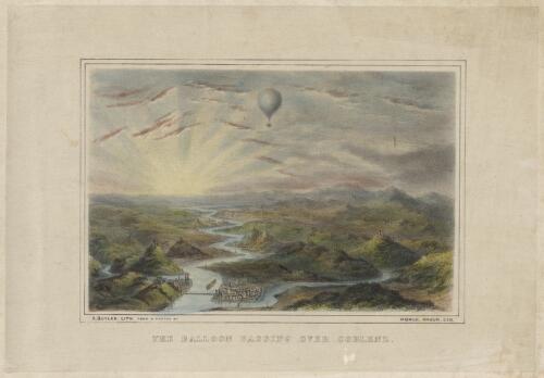 The balloon passing over Coblenz [i.e. Koblenz] [picture] / A. Butler lith. from a sketch by Monck esq