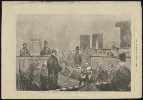 Scene in the court house, Beechworth, during the examination of Ned Kelly [picture]