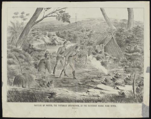 Capture of Power, the Victorian bushranger, at the Glenmore Range, King River [picture] F. & T