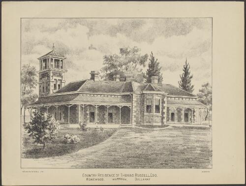 Country residence of Thomas Russell, Esq., Rokewood, Wurrook, Ballarat [picture] / Fergusson & Mitchell lith