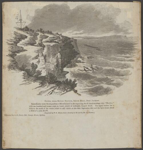 Cliffs near Signal Station, South Head, Port Jackson [picture] / engraved by W.G. Mason from a drawing on the spot Mr. E. Thomas