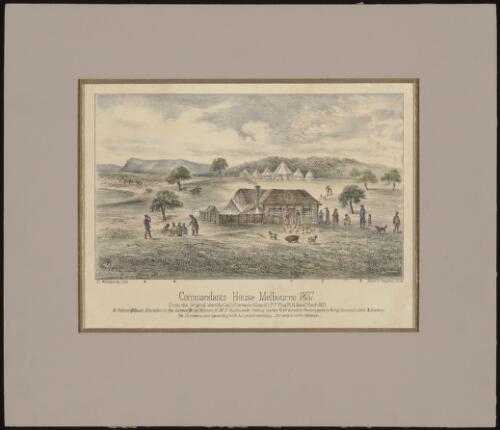 Commandants house, Melbourne, 1837 [picture] / C. Woodhouse lith. from the original sketch by Captn. P.P. King, R.N., dated March 1837