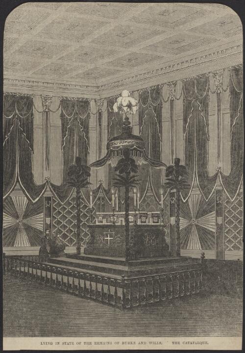 Lying in state of the remains of Burke and Wills, the catafalque [picture]