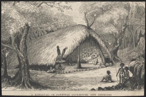 A rongavai, or cannibal club-house, New Hebrides [picture] / [from a sketch by Dr. Messer of H.M.S. Pearl]