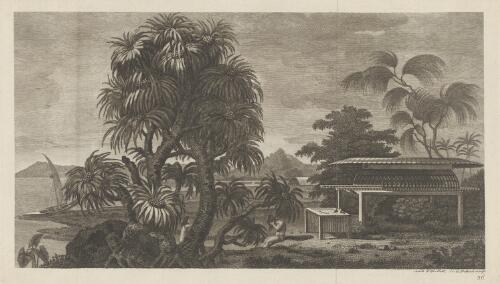 [A view in the island of Huaheine with the Ewharra no Eatua or House of God] [picture] / nach W. Woollett; J.C.G. Fritzsch sculp
