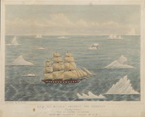 Ship Holmsdale amongst the icebergs (Captn. Parfitt) from Melbourne to London, 20th Sept. 1865 [picture] / sketched by E. Rouse