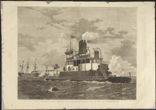 The ironclad monitor Cerberus at practice in Hobson's Bay on the 28th September, 1871 [picture] / A.C. Cooke; S.C