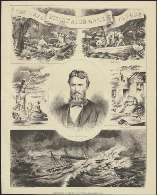 The late disastrous gale & floods [picture] / Gibbs, Shallard & Co., lithographic printers