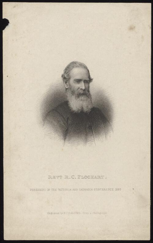 Revd. R.C. Flockart, president of the Victoria and Tasmania Conference 1885 [picture] / engraved by H.C. Balding from a photograph