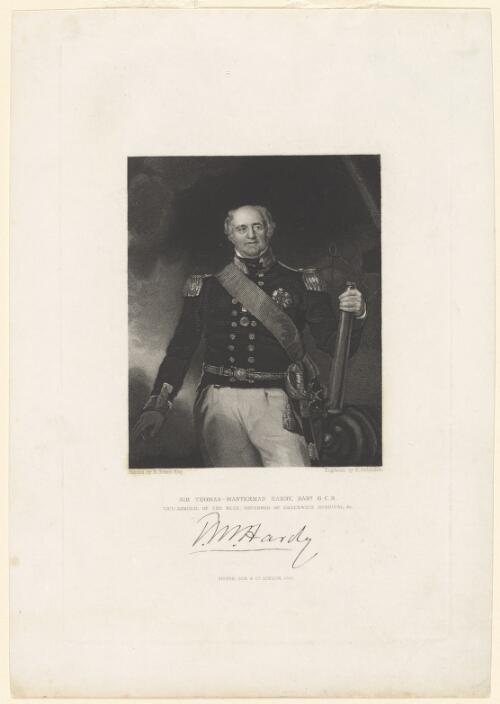 Sir Thomas Masterton Hardy, Bart., G.C.B., Vice-Admiral of the Blue, Governor of Greenwich Hospital &c. [picture] / painted by R. Evans; engraved by H. Robinson