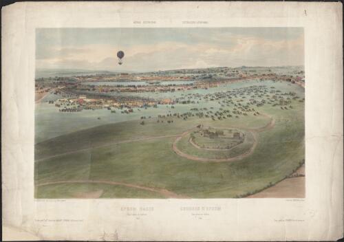 Epsom Races, view taken in balloon = Courses d'Epsom, vue prise en ballon [picture] / drawn from nature and on stone by Jules Arnout
