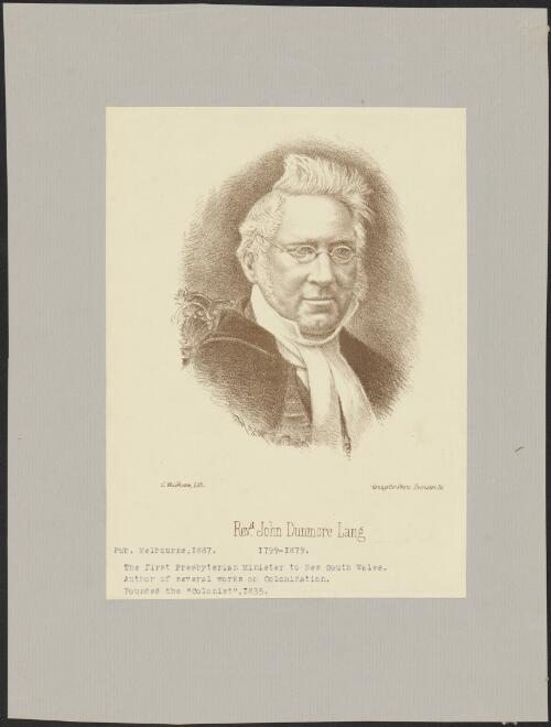 Revd. John Dunmore Lang [picture] / C. Woodhouse lith.; Grouzelle Photo
