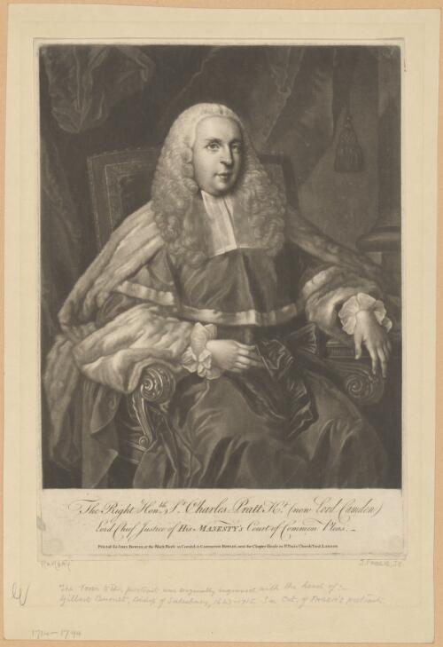The Right Honble. Sr. Charles Pratt Kt. (now Lord Camden), Lord Chief Justice of His Majesty's Court of Common Pleas [picture] / [A. Ramsay; J. Faber jun.]