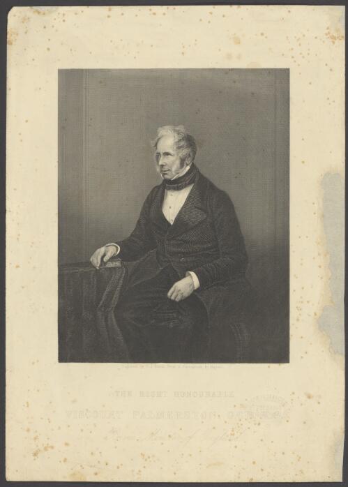 The Right Honourable Viscount Palmerston, G.C.B., K.G., Prime Minister of England [picture] / engraved by D.J. Pound from a photograph by Mayall