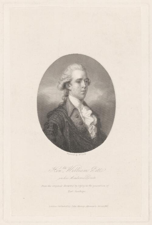 Honble. William Pitt in his academic dress, from the original drawing by Copley in the possession of Earl Stanhope [picture] / engraved by Wm. Holl