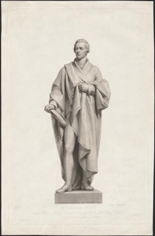 William Pitt, from a statue in bronze erected in Edinburgh by the Pitt Club of Scotland twenty-three years after his death [picture] / F. Chantrey, sculptor and founder 1833; drawn by H. Corbould; engraved by S. Cousins