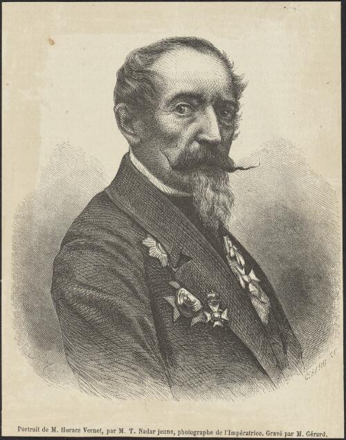 Portrait de M. Horace Vernet [picture] / par M. T. Nadar jeune, photographe de l'Imperatrice; grave par M. Gerard