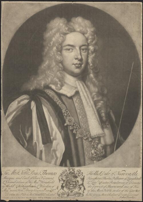 The most noble prince Thomas Holles, Duke of Newcastle ... [picture] / G. Kneller pinx.; [engraved by Peter Pelham]
