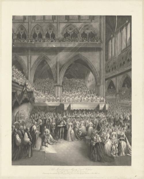 Her Most Gracious Majesty Queen Victoria receiving the sacrament at her coronation [picture] / painted by G. Baxter; engraved by C.W. Wagstaff