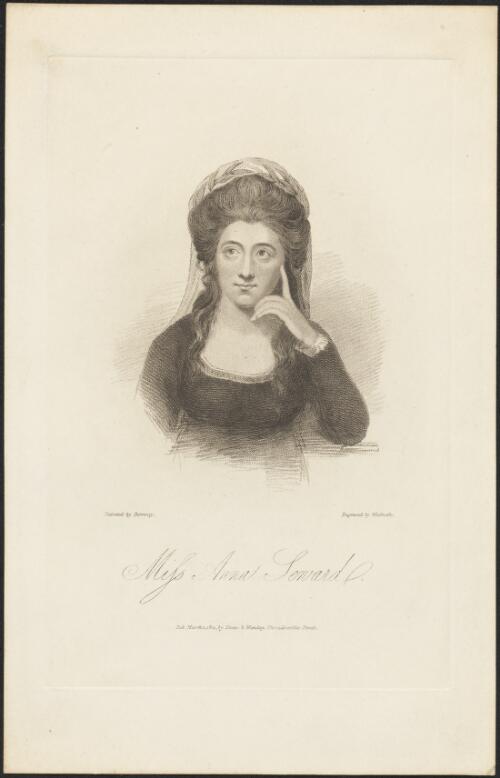 Miss Anna Seward [picture] / painted by Romney; engraved by Woolnoth