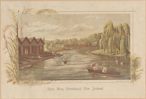 River Avon, Christchurch, New Zealand [picture] / litho. at the N.Z. Graphic and Star Printing Works; from a painting by K. Watkins