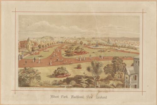 Albert Park, Auckland, New Zealand [picture] / litho. at the N.Z. Graphic and Star Works; from a painting by K. Watkins