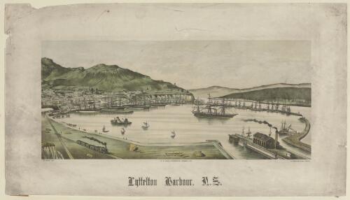 Lyttelton Harbour, N.Z. [picture] / W. Potts, lith.; E. Wheeler & Son photo