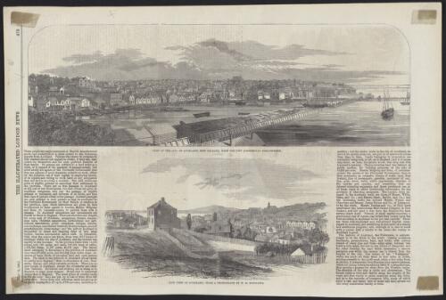 View of the city of Auckland, New Zealand, with the new commercial embankment ; East view of Auckland [picture] / from a photograph by W.H. Sutcliffe