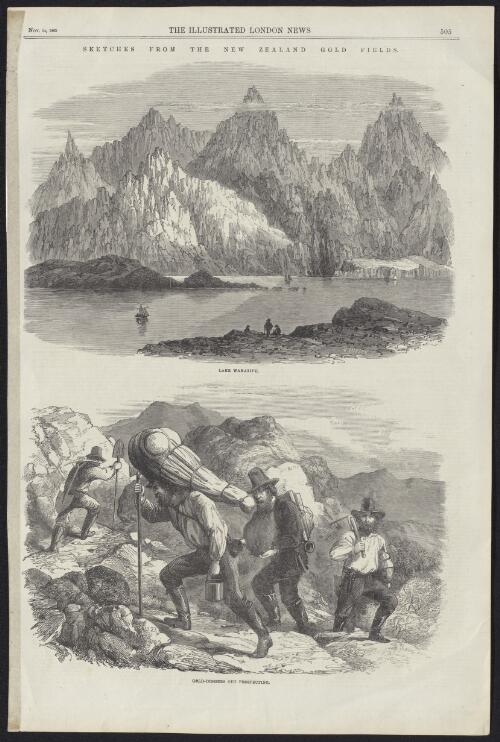 Lake Wakatipu ; Gold diggers out prospecting [picture] / M. Jackson
