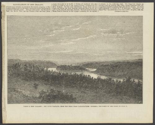 The River Waikato, from the hills near Nangatawhiri-Koheroa, the scene of the fight of July 17 [picture] / [after a photograph by J. Kinder]