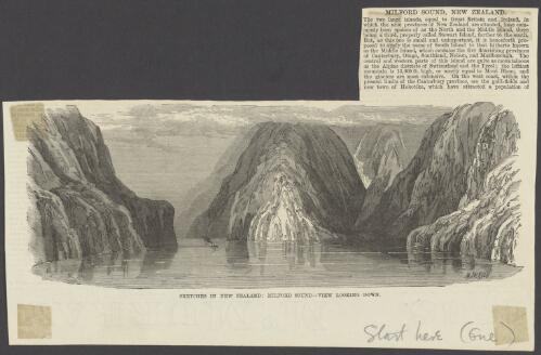 Sketches in New Zealand : Milford Sound, view looking down [picture] / M. Jackson