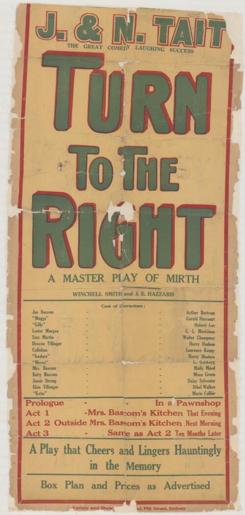 The Great comedy laughing success, Turn to the right, a master play of mirth, by Winchell Smith and J.E. Hazzard ... a play that cheers and lingers hauntingly in the memory