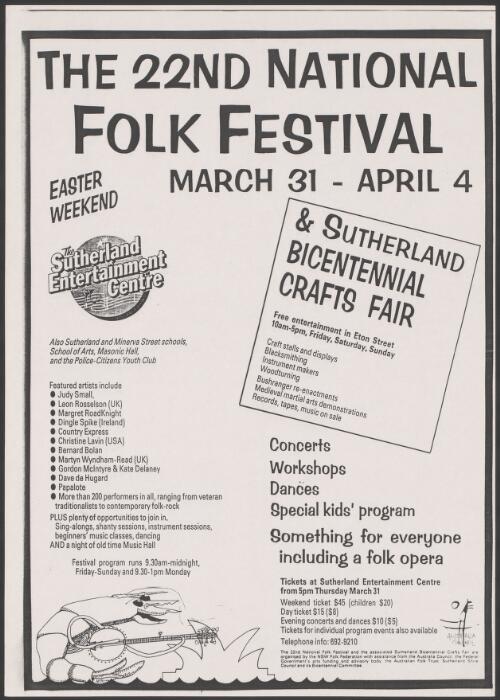 22nd National Folk Festival March 31 - April 4 [picture] : & Sutherland Bicentennial crafts fair