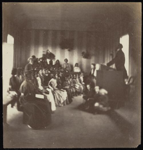 Sermon for Aboriginals at Ramahyuck, Lake Wellington, Gippsland, Victoria, ca. 1860s [picture] / Charles Walter