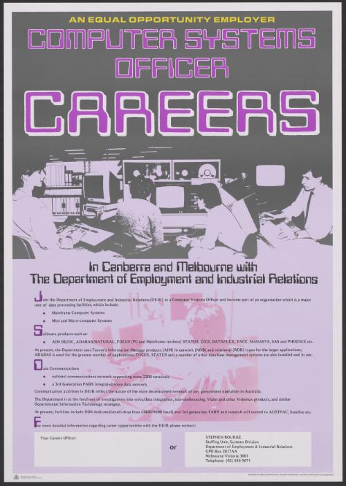Computer systems officer careers [picture] : in Canberra and Melbourne with the Department of Employment and Industrial Relations