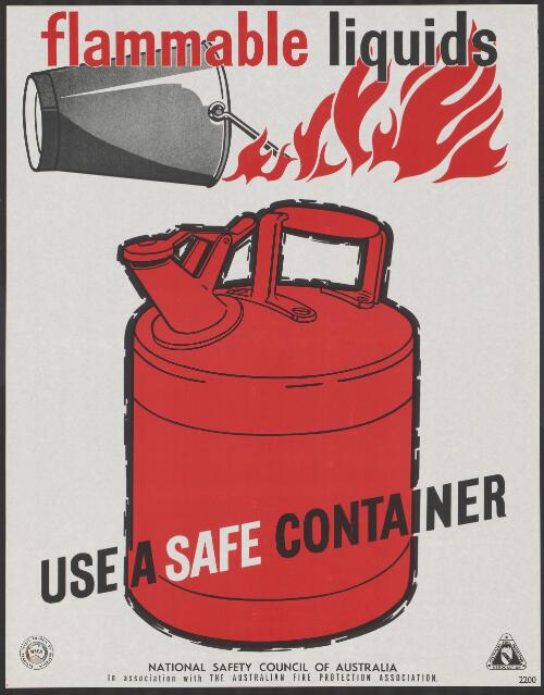 Flammable liquids [picture] : use a safe container
