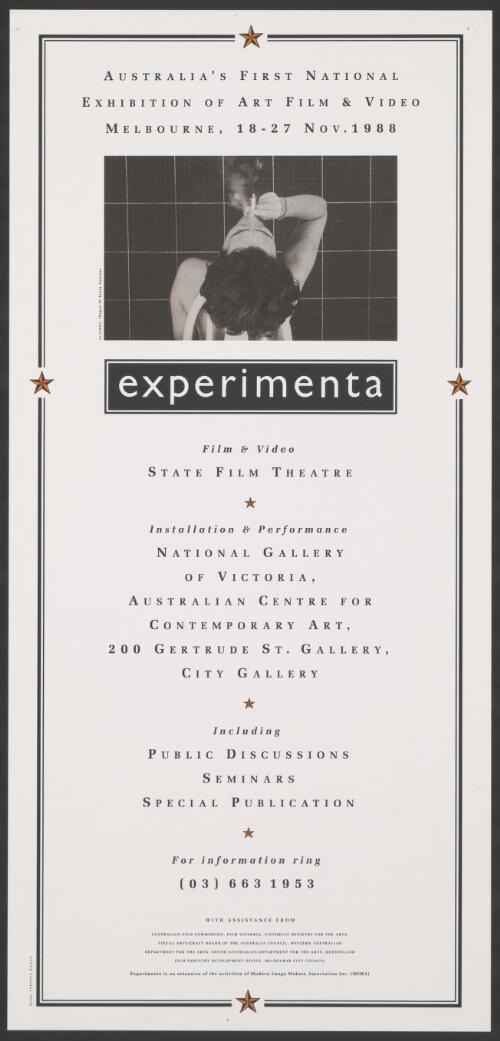 Australia's first national exhibition of art, film & video Melbourne, 18 - 27 Nov. 1988 [picture] : Experimenta / design Terence Hogan
