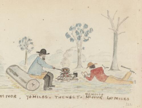 Two gold miners camping at Bendigo, Victoria, 1853 / R.W. Jesper