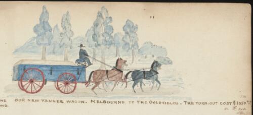 Gold miner R.W. Jesper travelling to the goldfields on horse-drawn carriage, Victoria, 1853 / R.W. Jesper