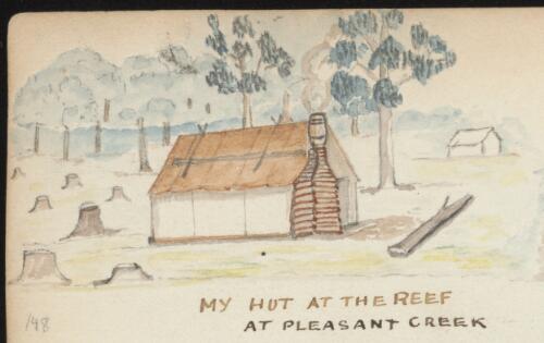 R.W. Jesper's hut at the reef at Pleasant Creek, Victoria, 1856 / R.W. Jesper